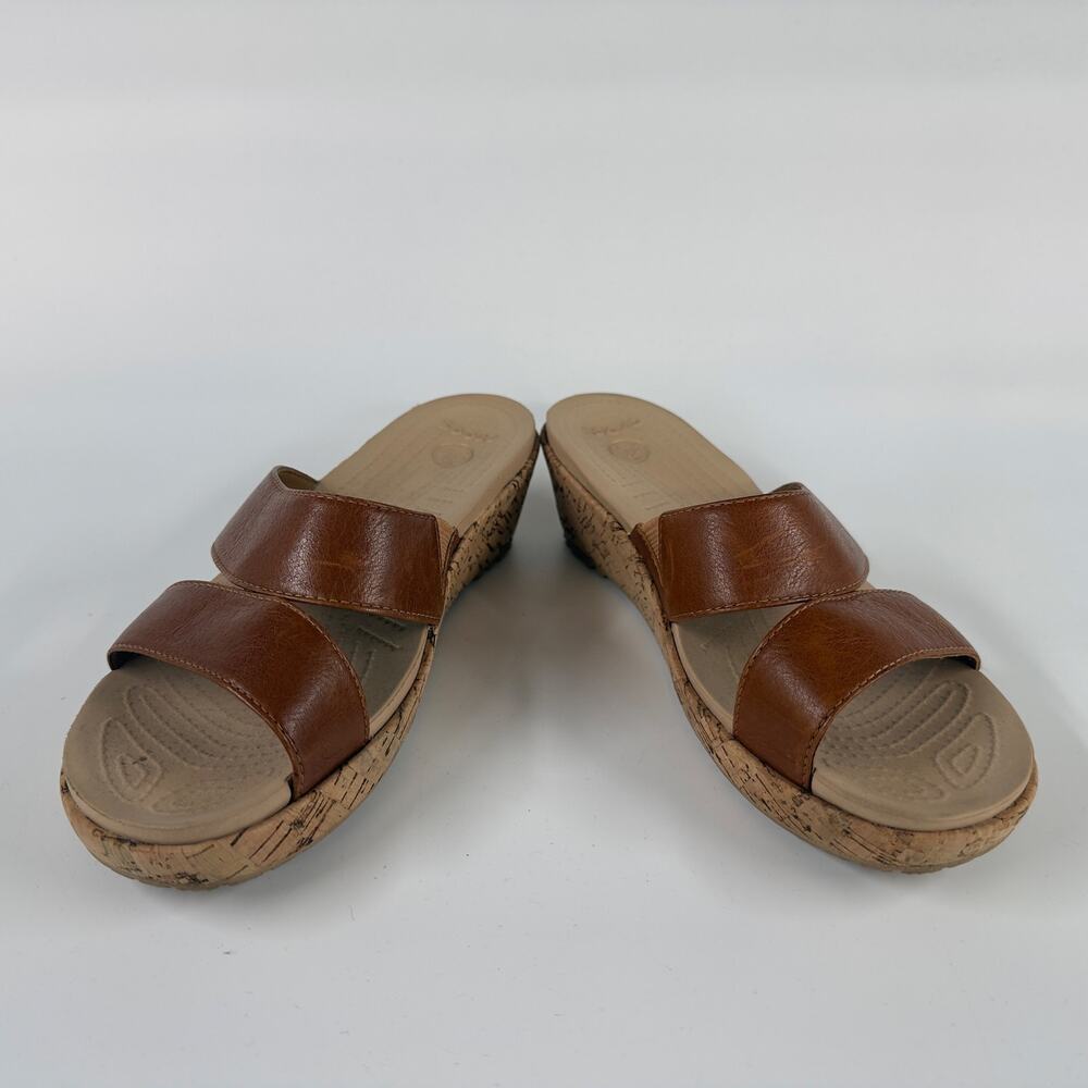Crocs Women’s Brown Wedge Sandals Size 7 Slip-On Cork Platform Comfort